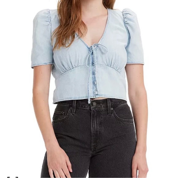 Levi's Tops - Levi’s Womens Denim Puff Shoulder Short Sleeve Blouse-NWT